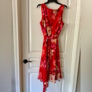Floral Red Sleeveless Dress